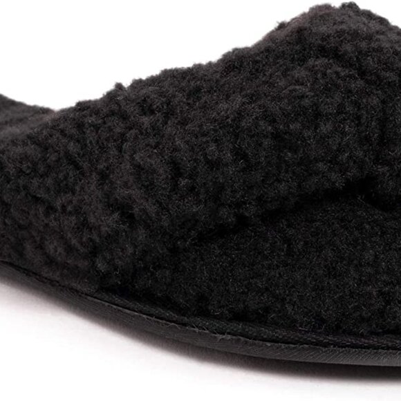 Women's Black Fuzzy Thong Slippers with Memory Foam Sole for Support - Picture 6 of 12